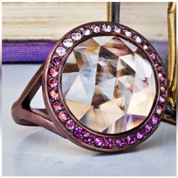*SOLD* Origami Owl Chocolate Prism Ring Locket w/ Ombre Lilac Swavorski Crystals - Picture 2 of 7